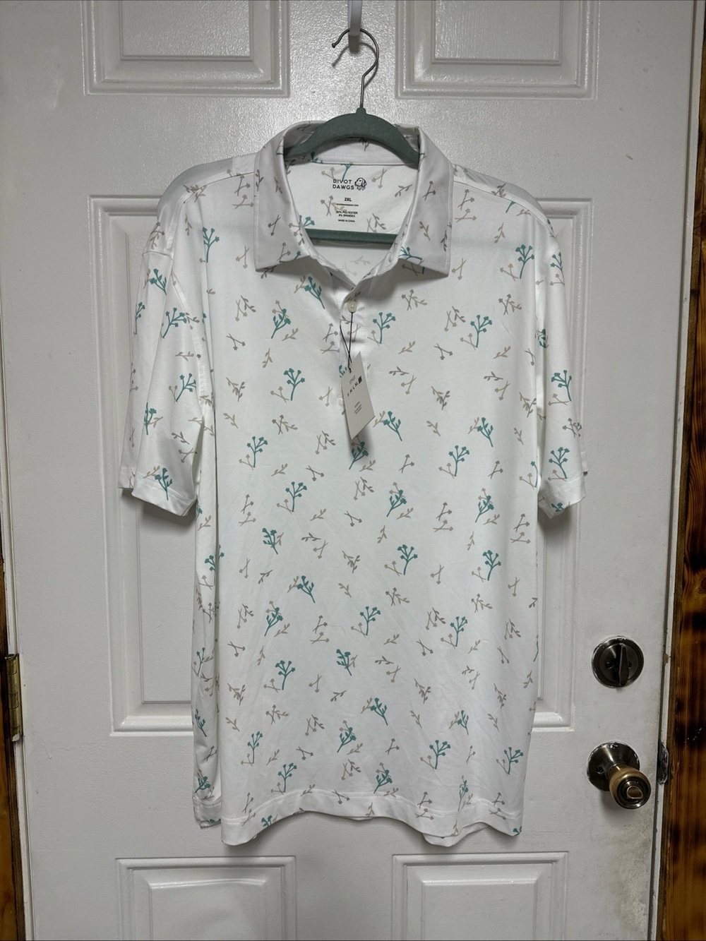 Divot Dawgs Golf Polo Shirt Mens 2XL White Floral Botanical Performance Stretch